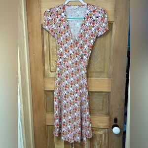 Boden Floral V Neck Viscose Wrap Dress